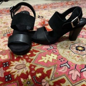Chunky black Suede and Textile Heel